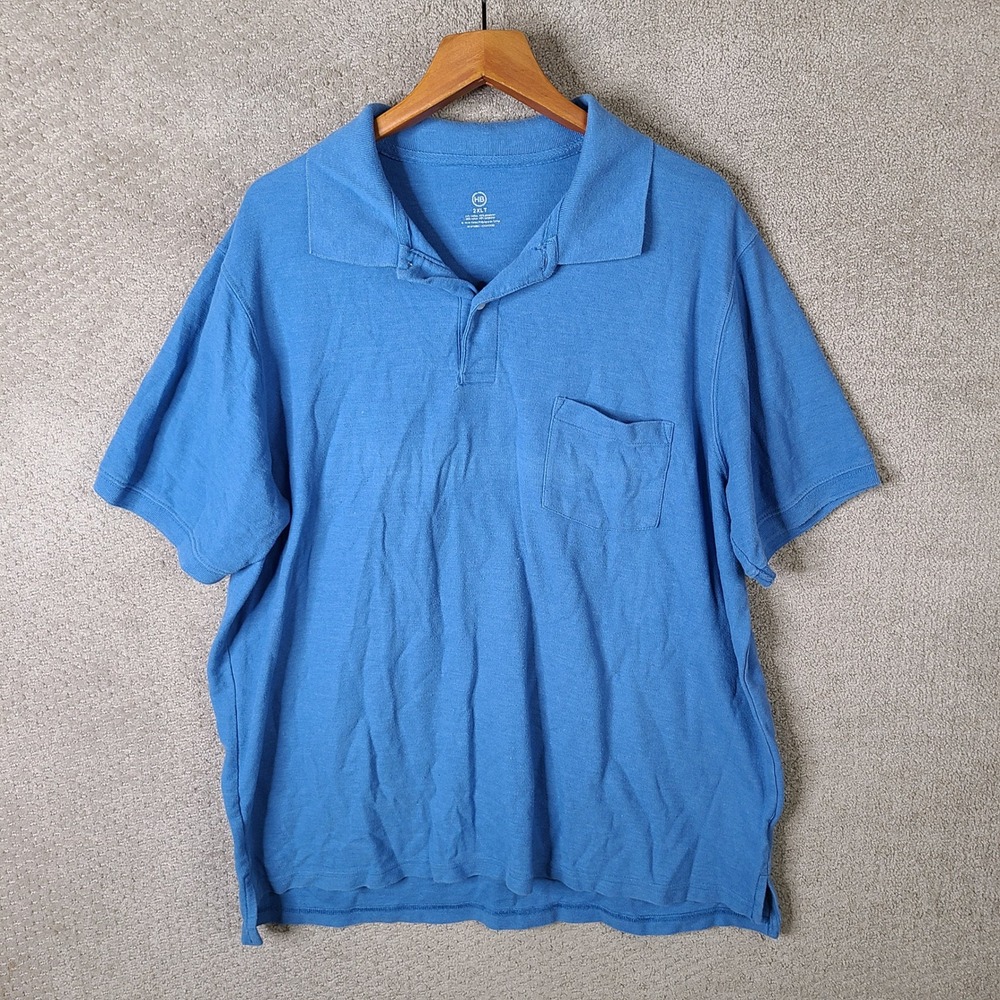 Harbor Bay Shirt Mens 2XLT Blue Short Sleeve Pocket Polo Big & Tall Cotton Blend